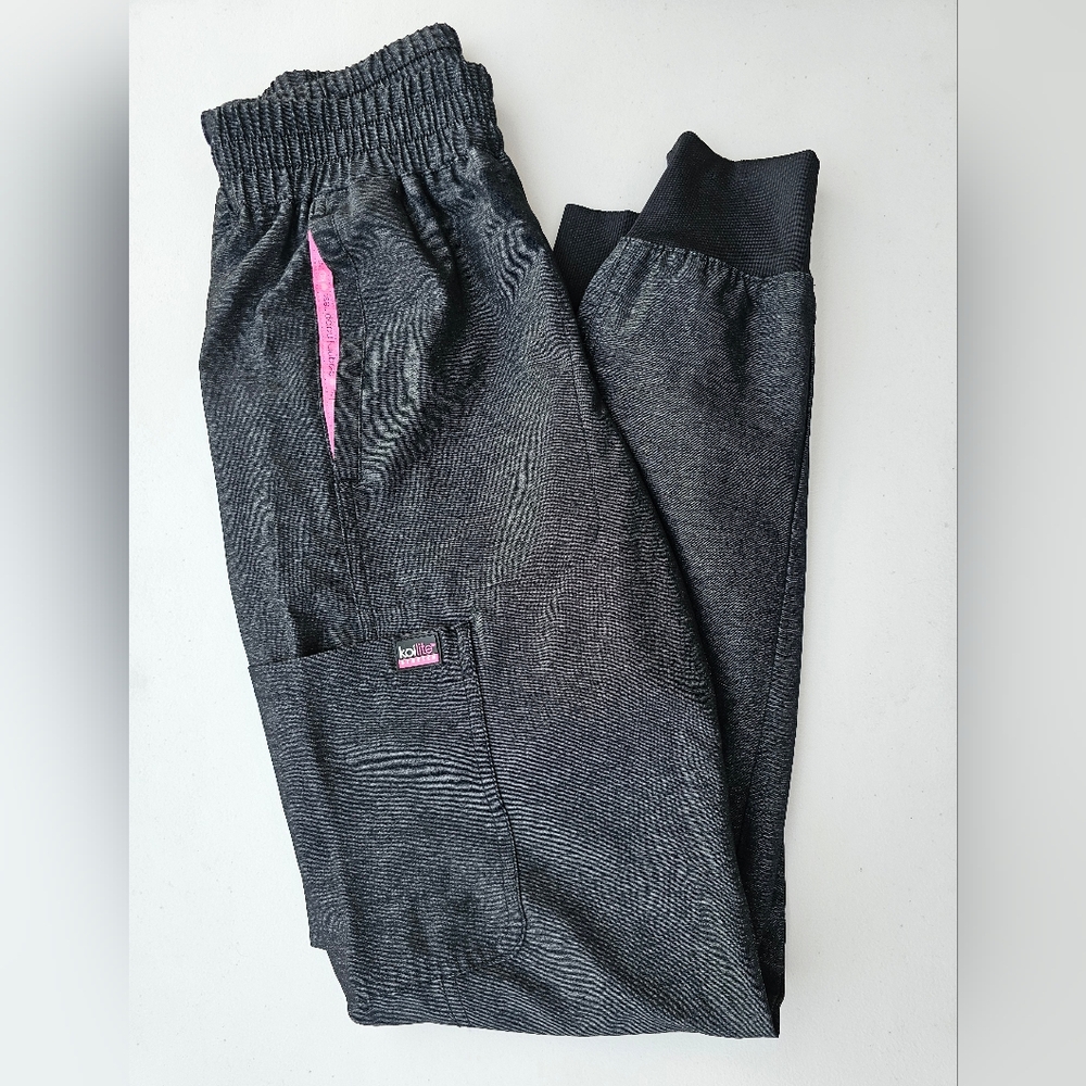 Koi Lite Stretch Charcoal Grey Jogger Scrubs with Pink Accent Size XXS